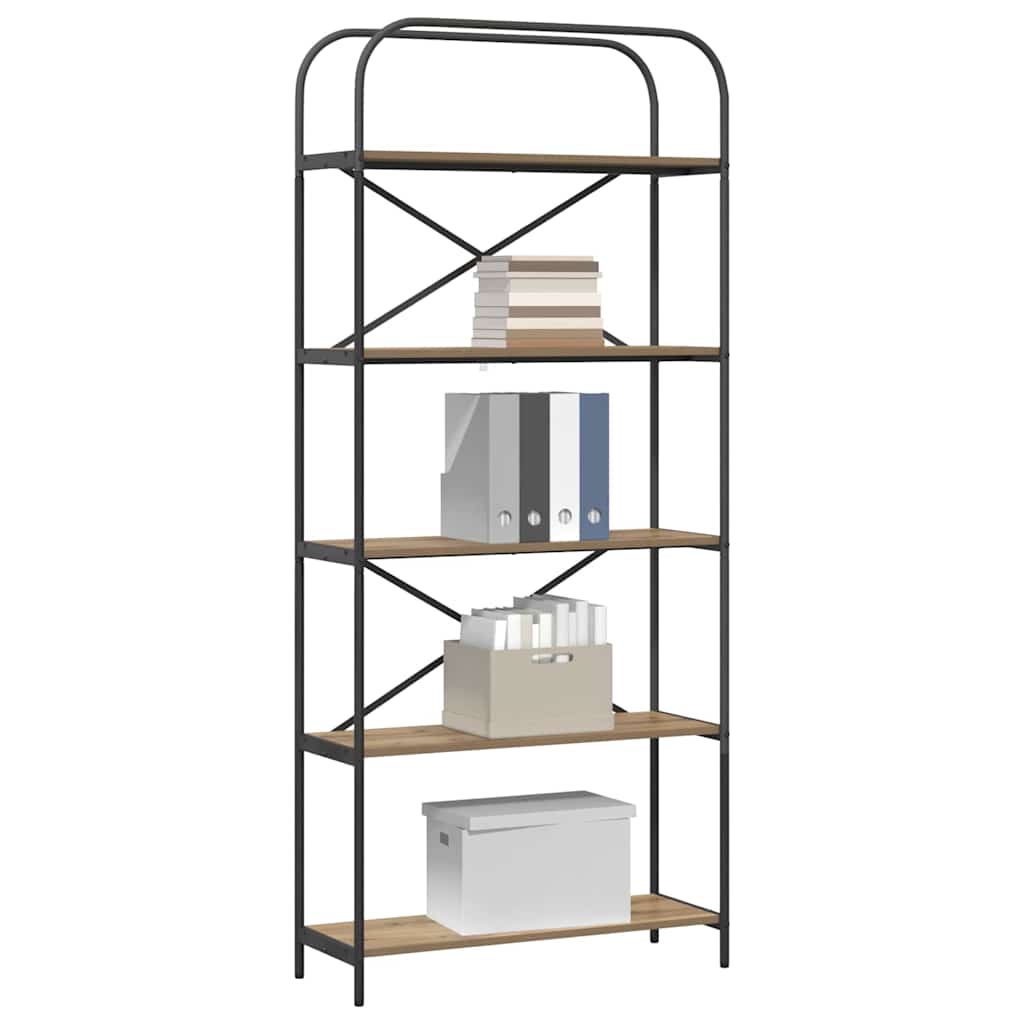 vidaXL Bookshelf 5-Tier 80 x 30 x 183 cm Engineered wood Artisan Oak 3
