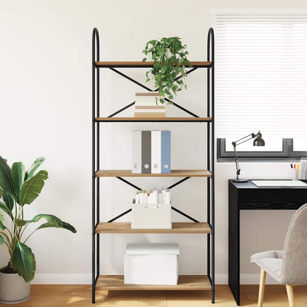 vidaXL Bookshelf 5-Tier 80 x 30 x 183 cm Engineered wood Artisan Oak 4