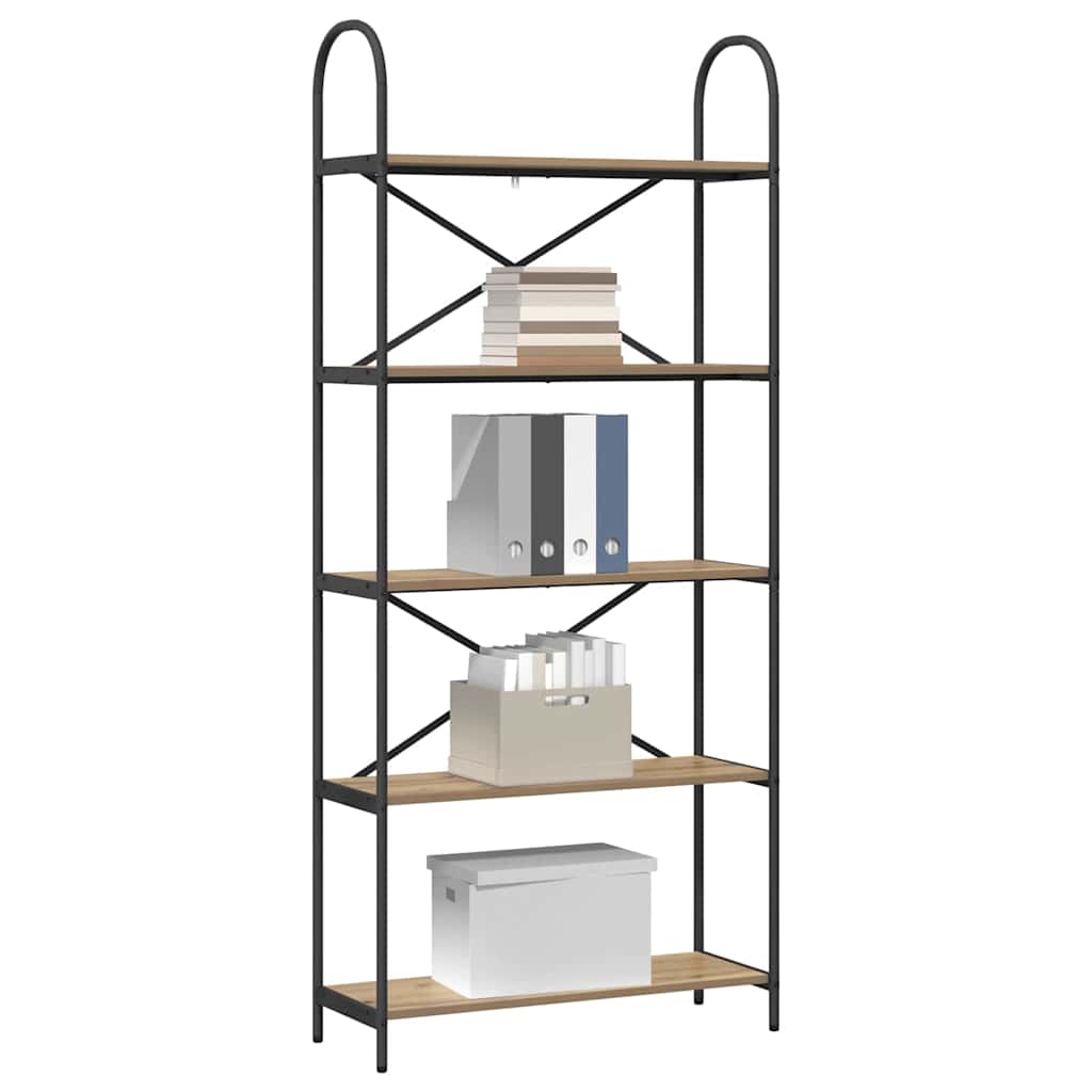 vidaXL Bookshelf 5-Tier 80 x 30 x 183 cm Engineered wood Artisan Oak 3