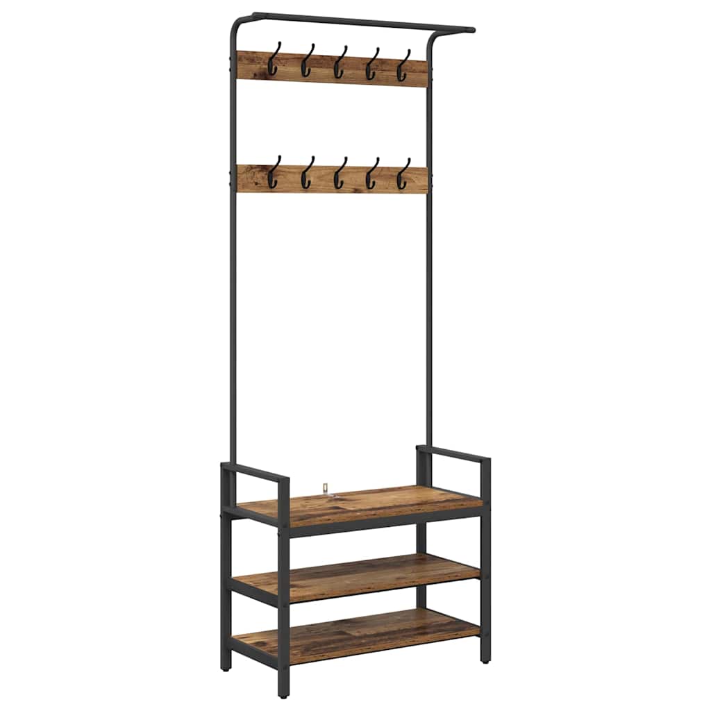vidaXL Coat Rack with Shelf Old Wood 75 x 34 x 184 cm Engineered wood 2