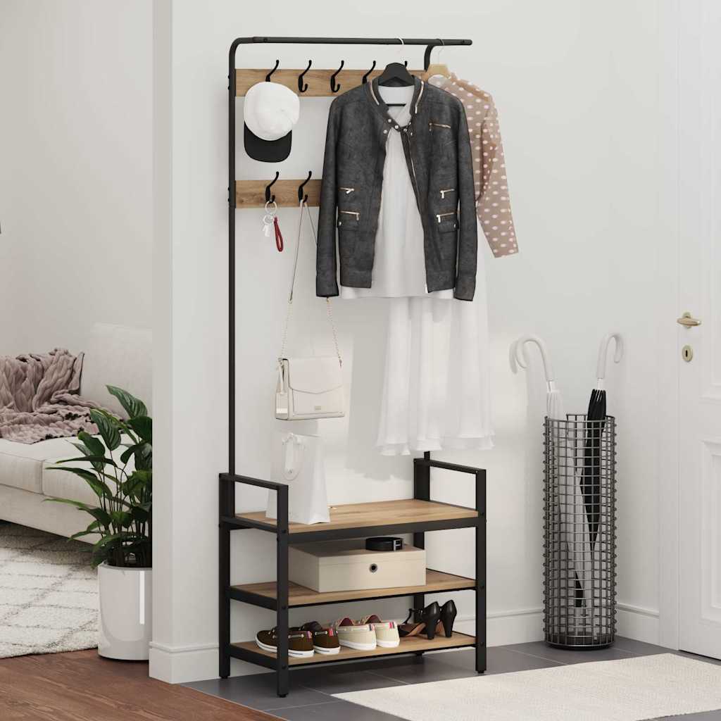 vidaXL Coat Rack Artisan Oak 75 x 34 x 184 cm Engineered wood 4