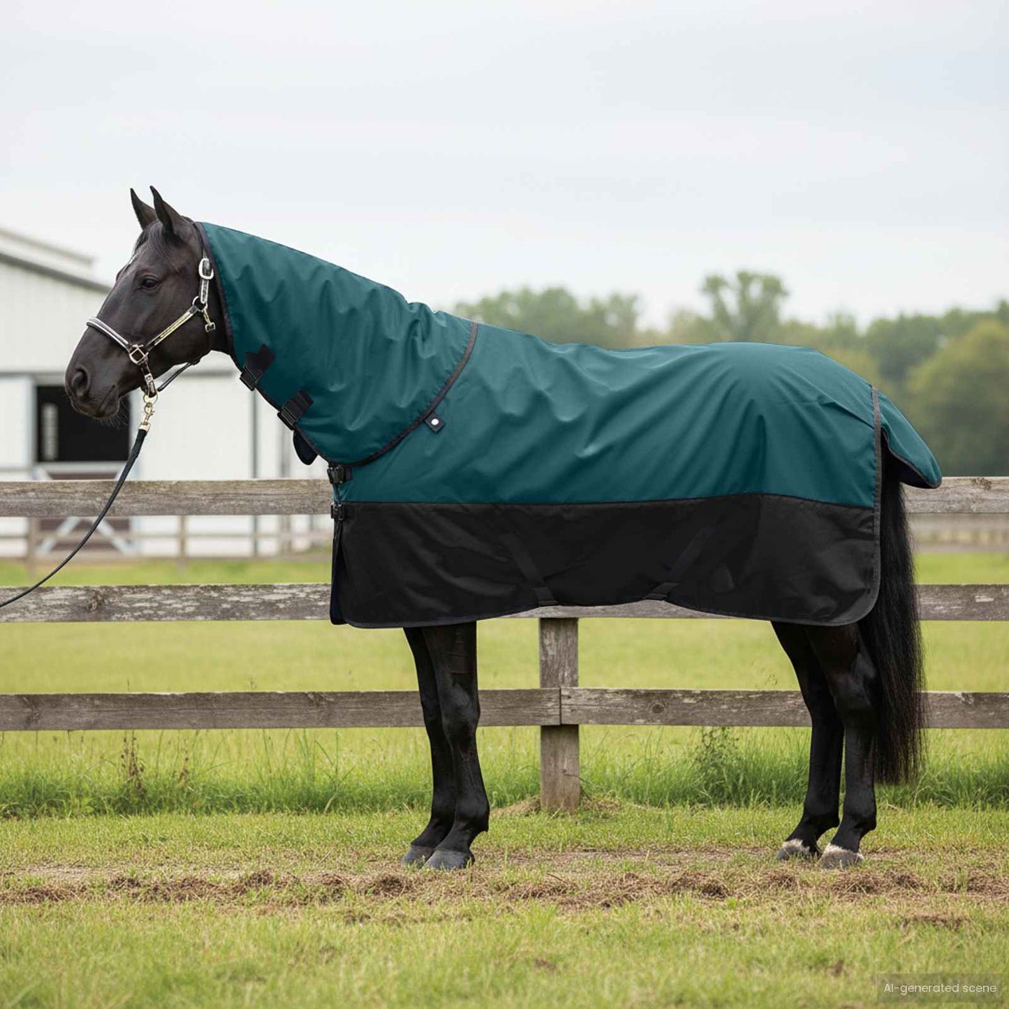 vidaXL Horse Blanket Dark Green and Black 165 cm Polyester 1