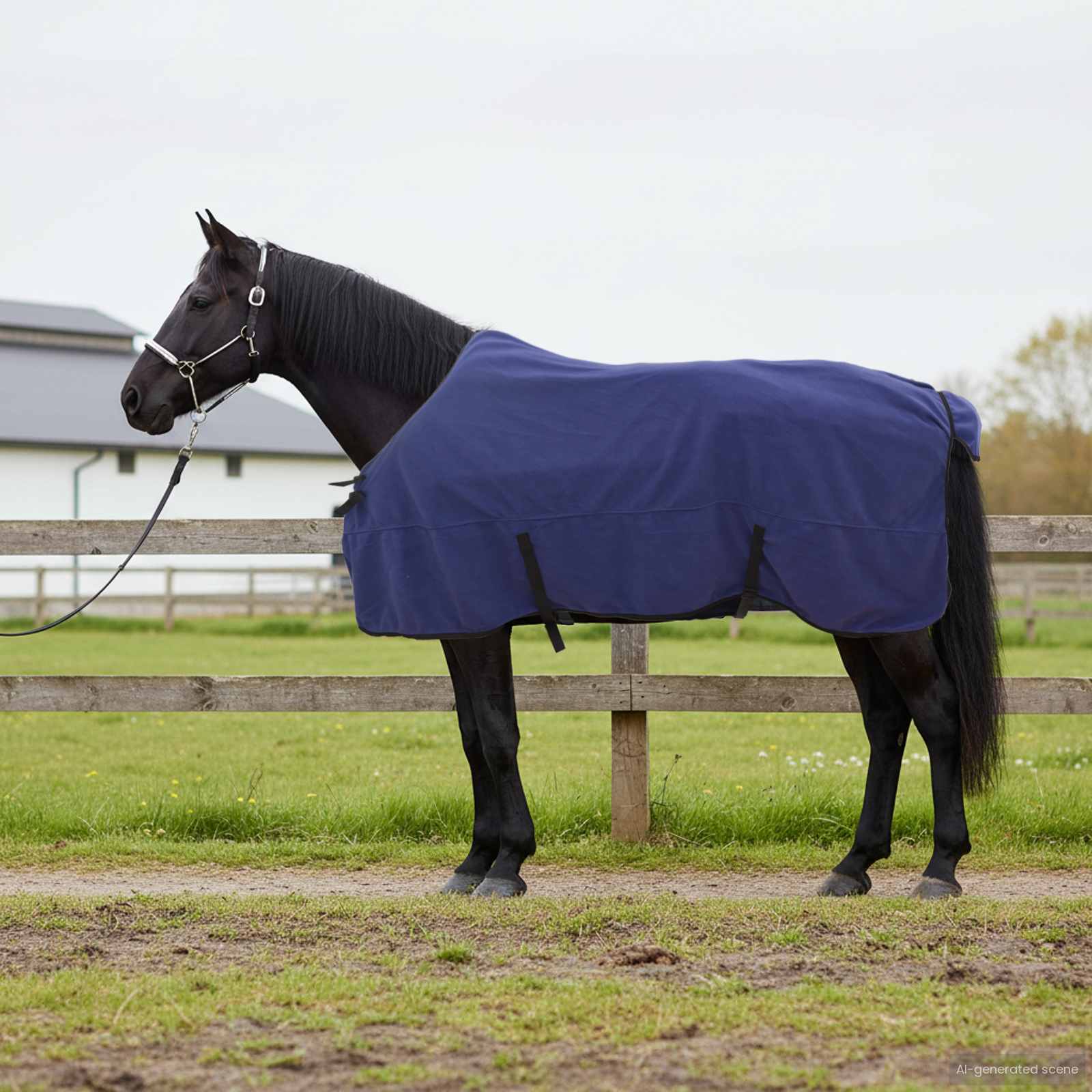 vidaXL Horse Blanket Navy Blue 165 cm Polyester Fleece 1