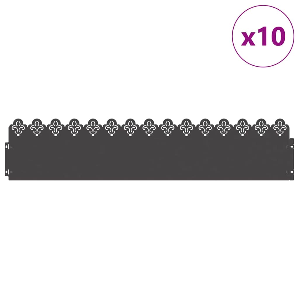 vidaXL Lawn Edgings 10 pcs 103 x 0.05 x 22 cm Steel Black 3