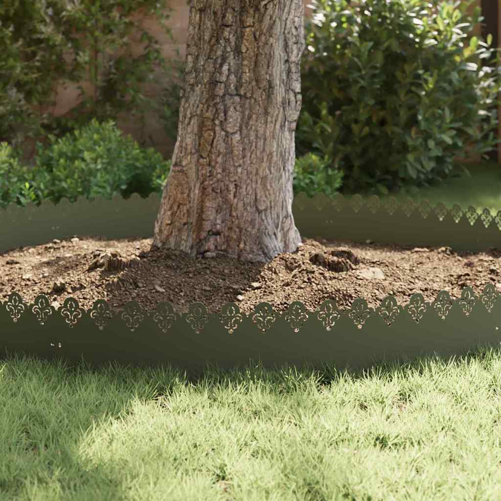 vidaXL Lawn Edgings 10 pcs 103 x 0.05 x 22 cm Steel Olive Green 5