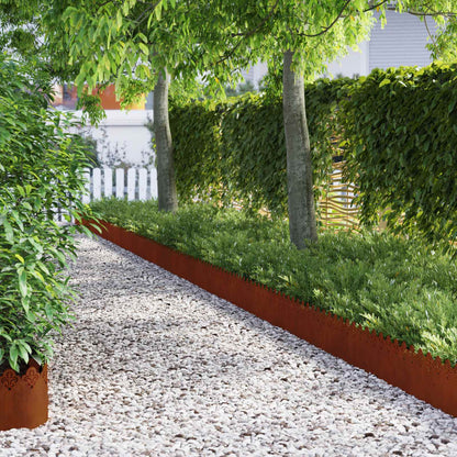 vidaXL Lawn Edgings 10 pcs 103 x 0.05 x 22 cm Weathering Steel Rusty 1