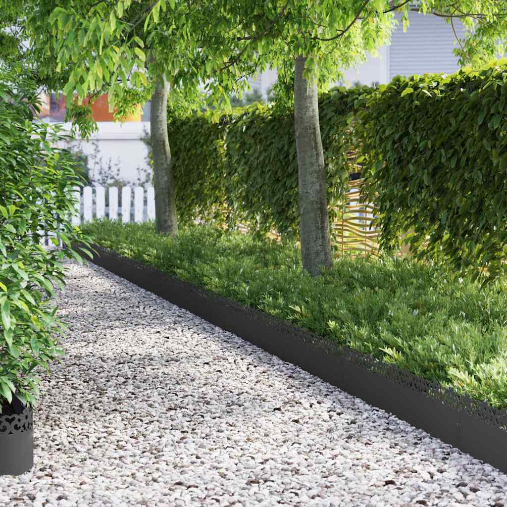 vidaXL Lawn Edgings 10 pcs 103 x 0.05 x 22 cm Steel Black 1