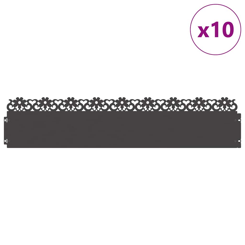 vidaXL Lawn Edgings 10 pcs 103 x 0.05 x 22 cm Steel Black 3
