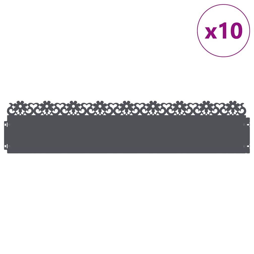 vidaXL Lawn Edgings 10 pcs 103 x 0.05 x 22 cm Steel Anthracite 3