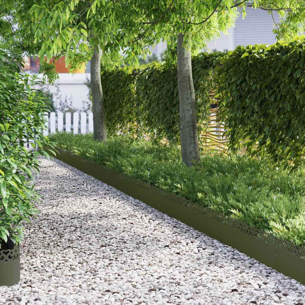 vidaXL Lawn Edgings 10 pcs 103 x 0.05 x 22 cm Steel Olive Green 1