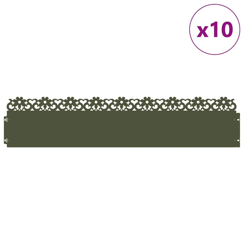 vidaXL Lawn Edgings 10 pcs 103 x 0.05 x 22 cm Steel Olive Green 3