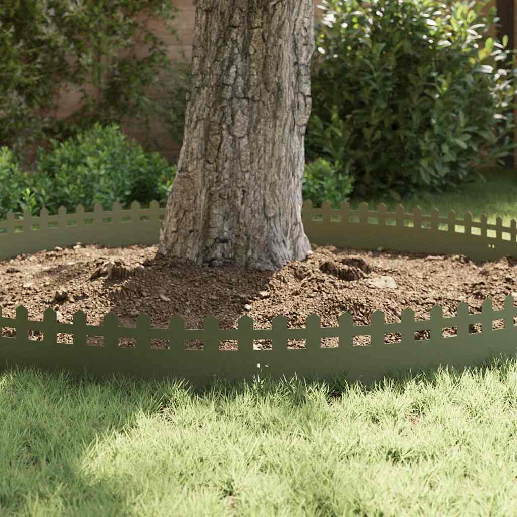 vidaXL Lawn Edgings 10 pcs 103 x 0.05 x 22 cm Steel Olive Green 5