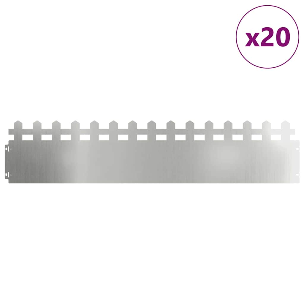 vidaXL Lawn Edgings 20 pcs 103 x 0.05 x 22 cm Galvanised Steel Silver 3