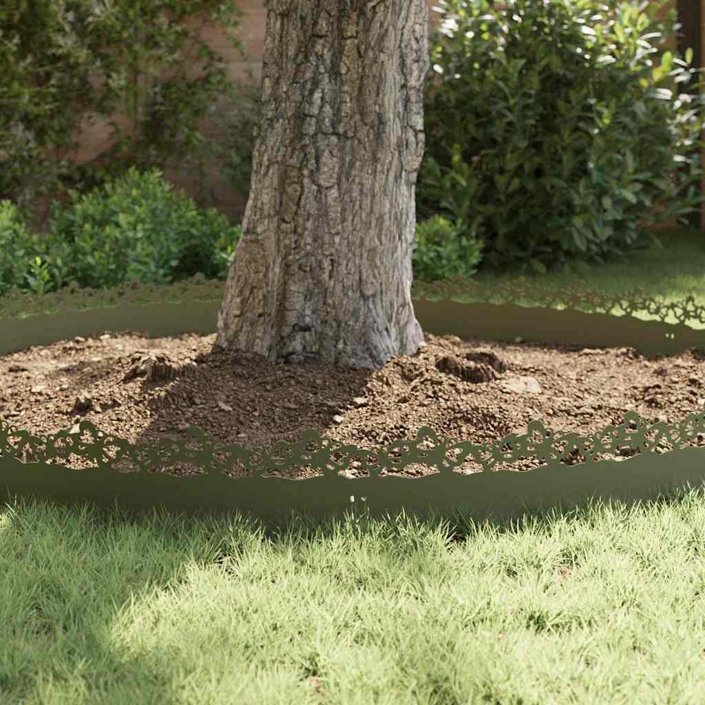 vidaXL Lawn Edgings 10 pcs 103 x 0.05 x 22 cm Steel Olive Green 5