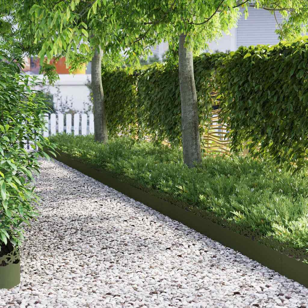 vidaXL Lawn Edgings 10 pcs 103 x 0.05 x 22 cm Steel Olive Green 1