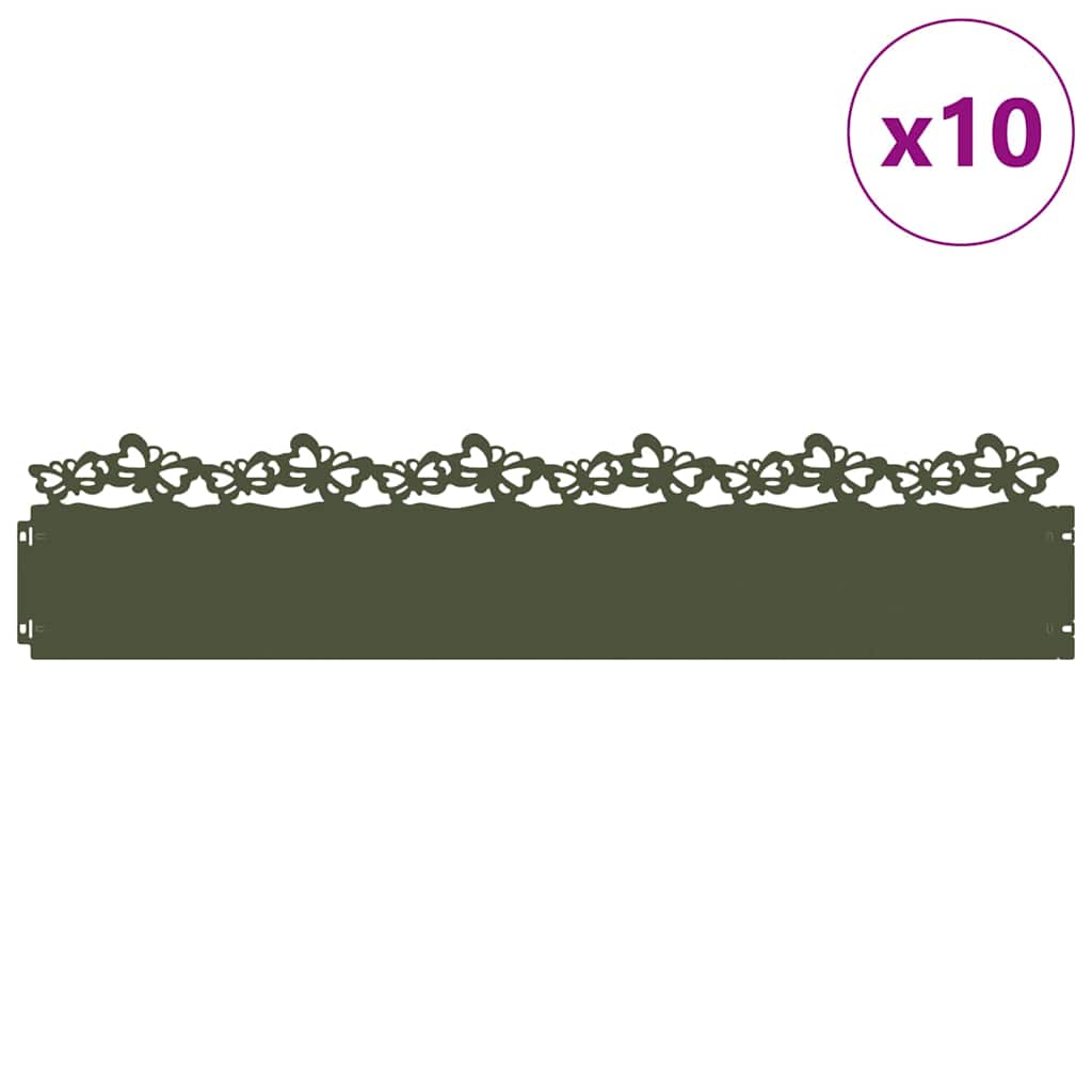 vidaXL Lawn Edgings 10 pcs 103 x 0.05 x 22 cm Steel Olive Green 3