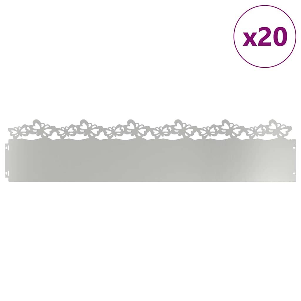 vidaXL Lawn Edgings 20 pcs 103 x 0.05 x 22 cm Galvanised Steel Silver 3