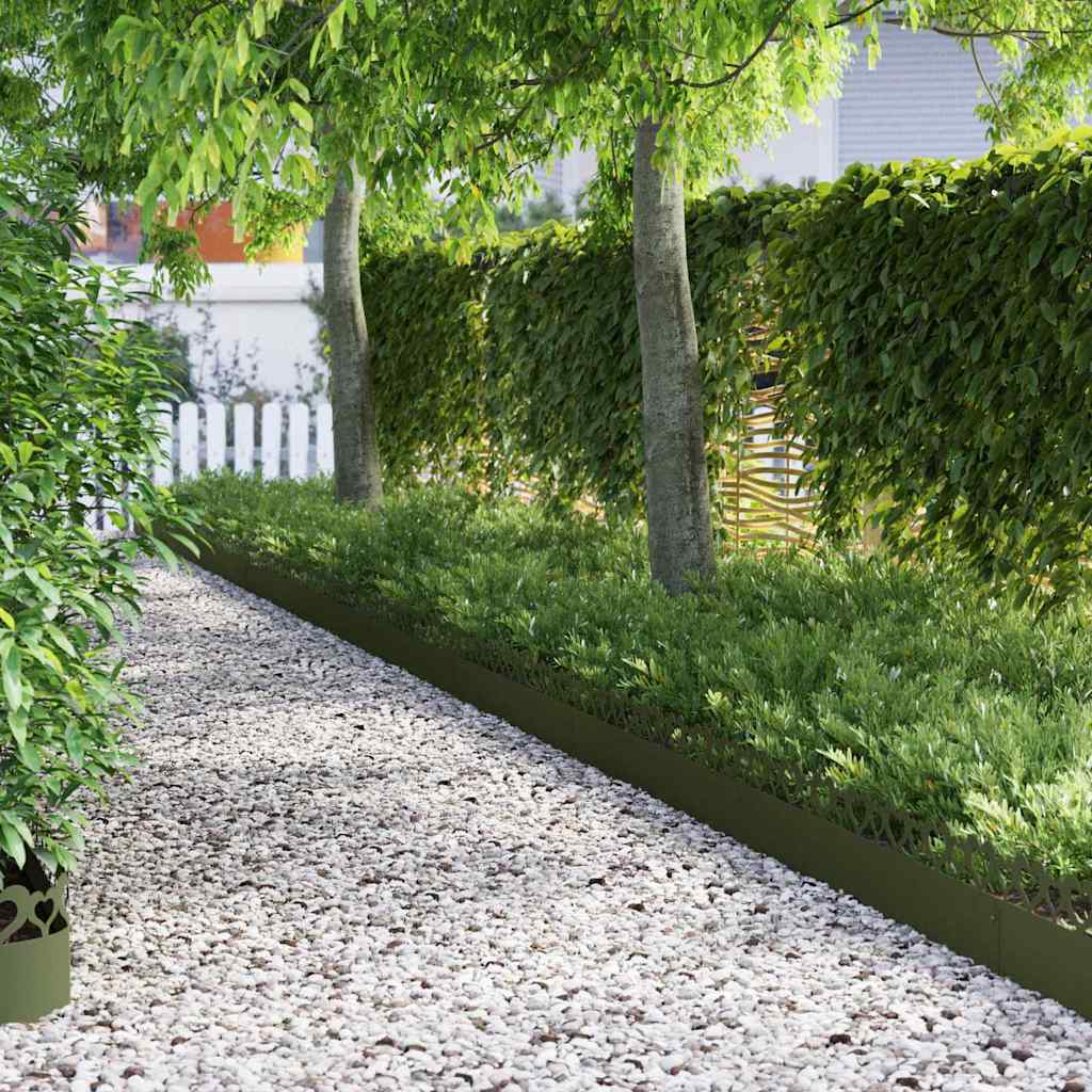 vidaXL Lawn Edgings 10 pcs 103 x 0.05 x 22 cm Steel Olive Green 1