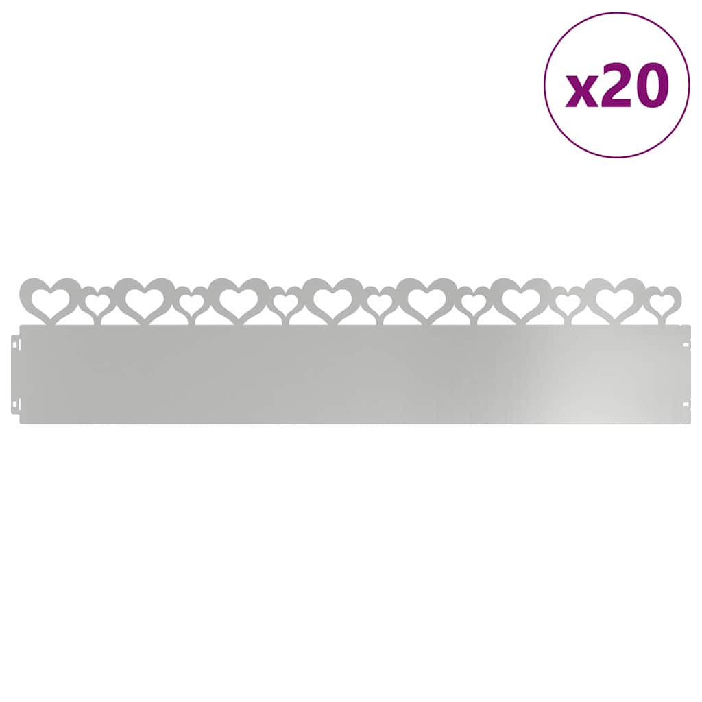 vidaXL Lawn Edgings 20 pcs 103 x 0.05 x 22 cm Galvanised Steel Silver 3