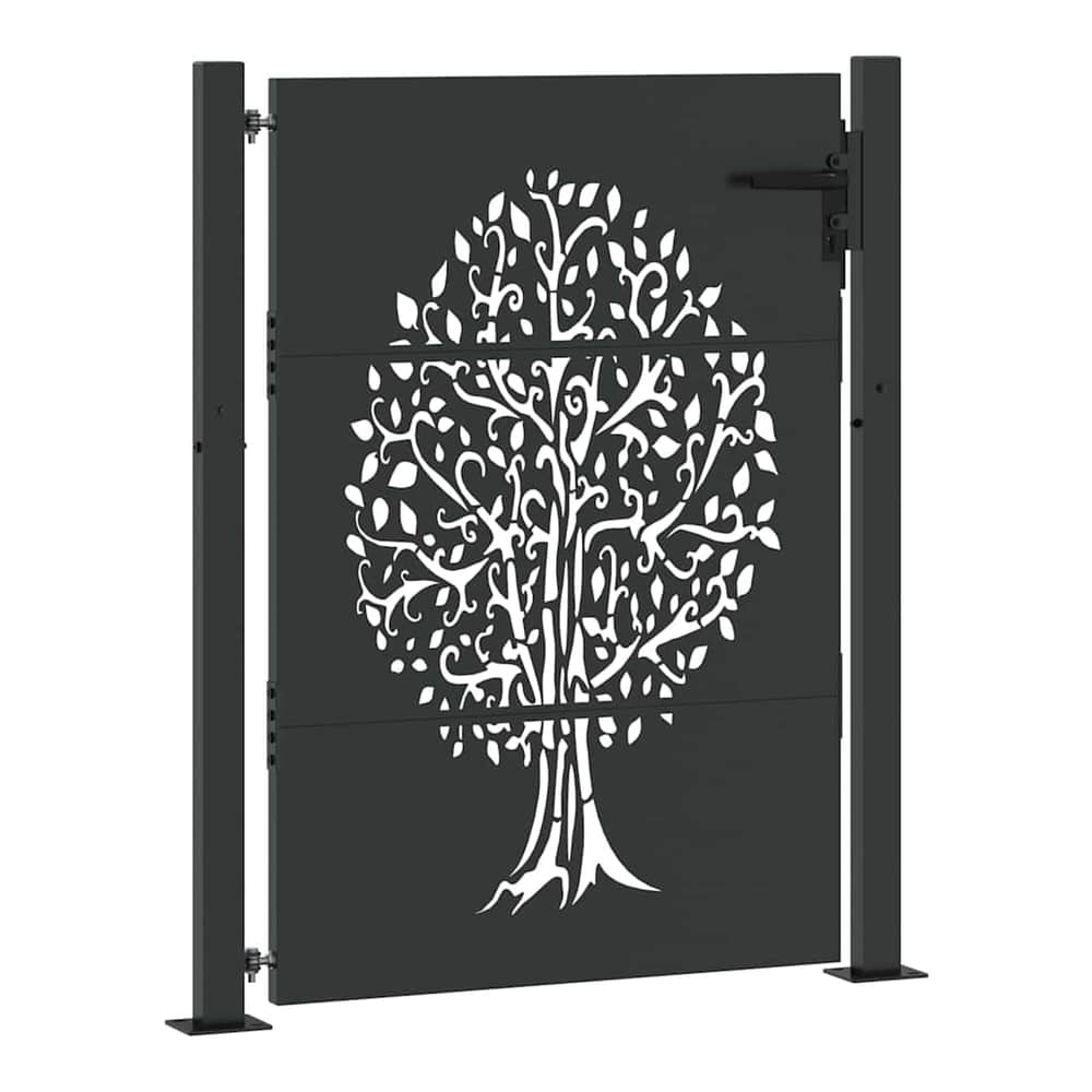 Garden Gate Corten Steel Tree Design Black 100 x 125 cm