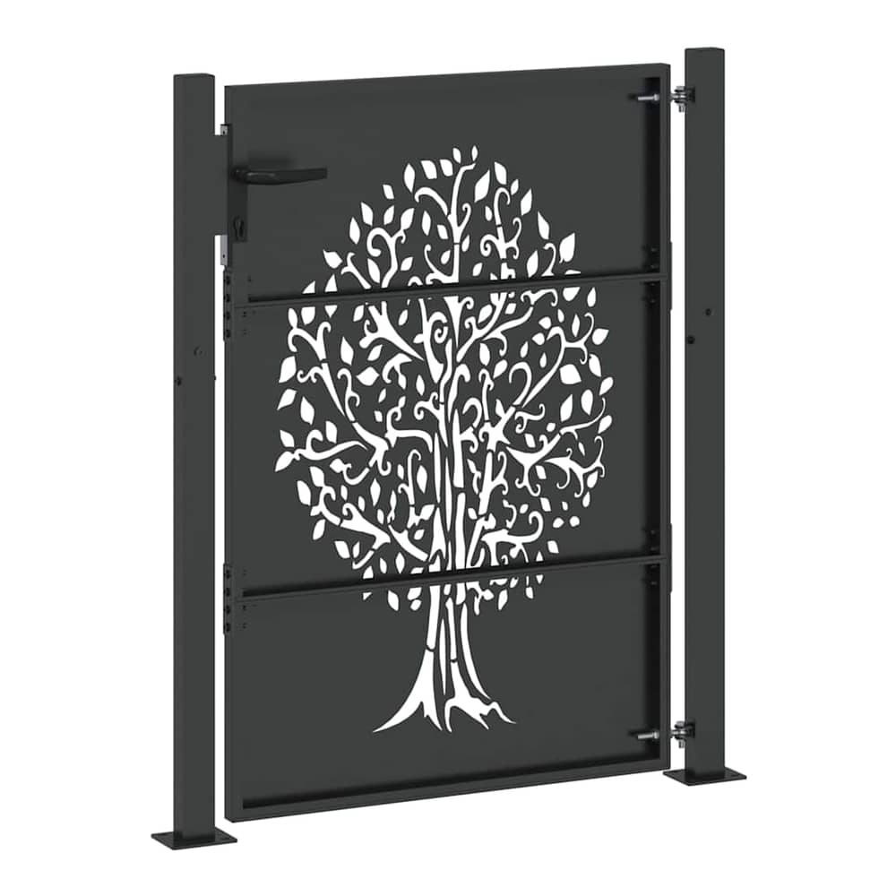 Garden Gate Corten Steel Tree Design Black 100 x 125 cm