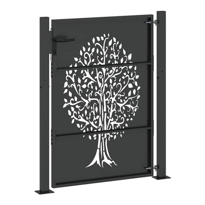 Garden Gate Corten Steel Tree Design Black 100 x 125 cm