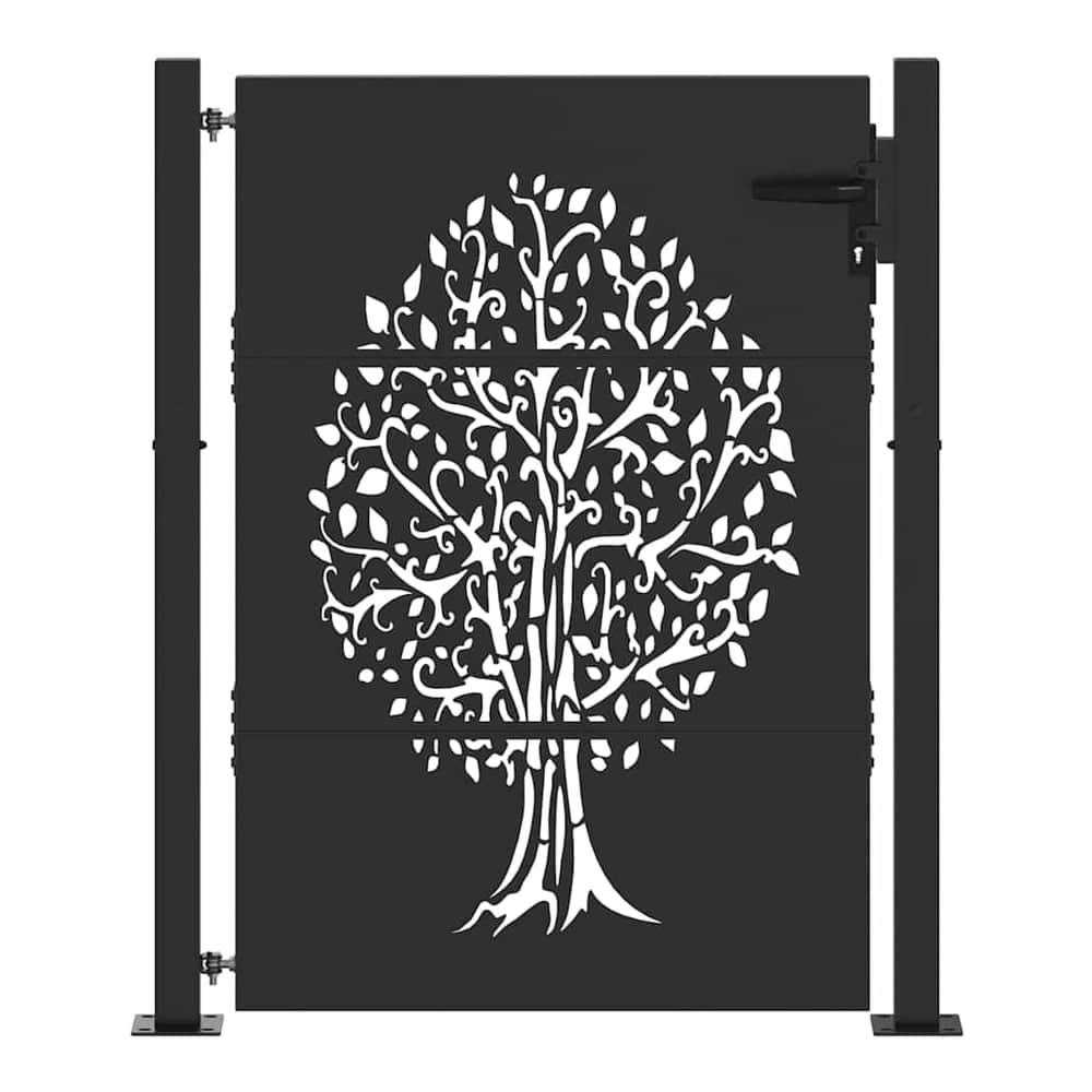 Garden Gate Corten Steel Tree Design Black 100 x 125 cm