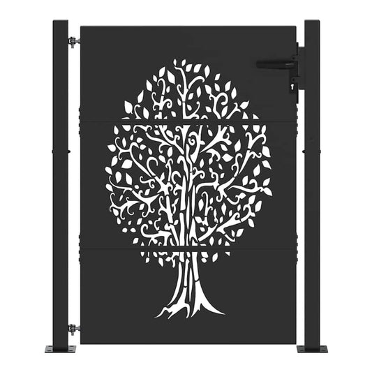 Garden Gate Corten Steel Tree Design Black 100 x 125 cm
