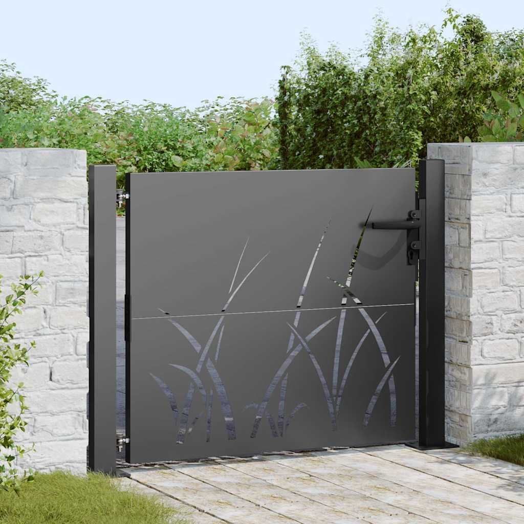 Garden Gate Corten Steel Grass Design Black 100 x 100 cm