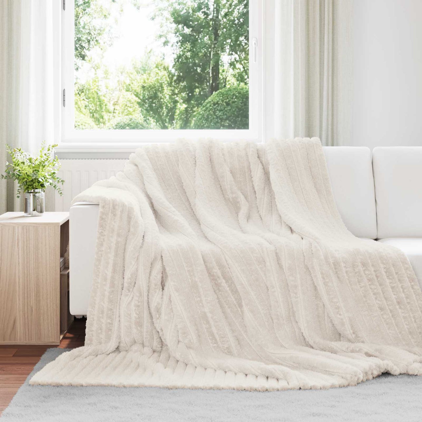 vidaXL Throw Blanket Cream 240 x 220 cm 1.37 kg Fleece 1