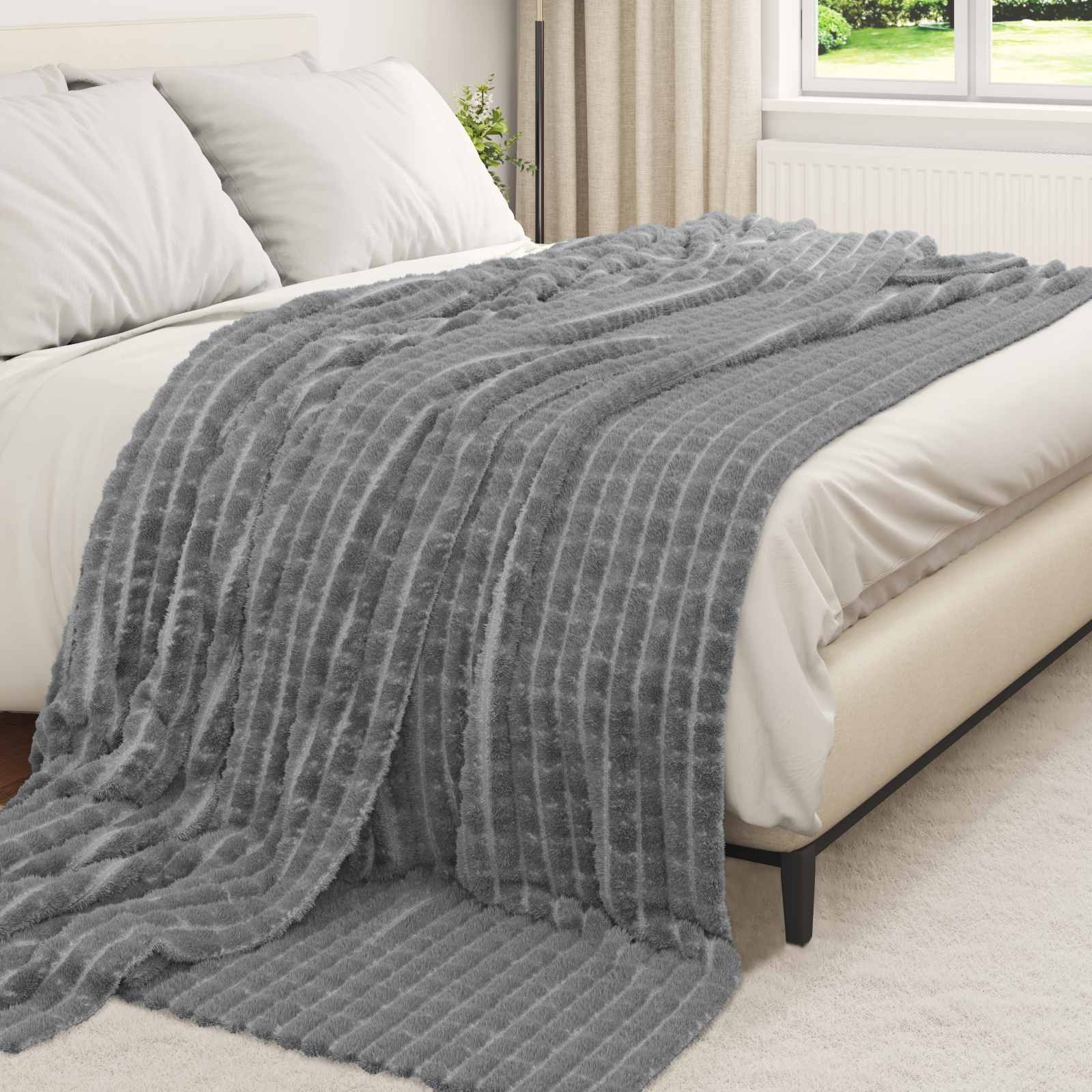 vidaXL Throw Blanket Dark Grey 240 x 220 cm 9.41 kg Fleece 3