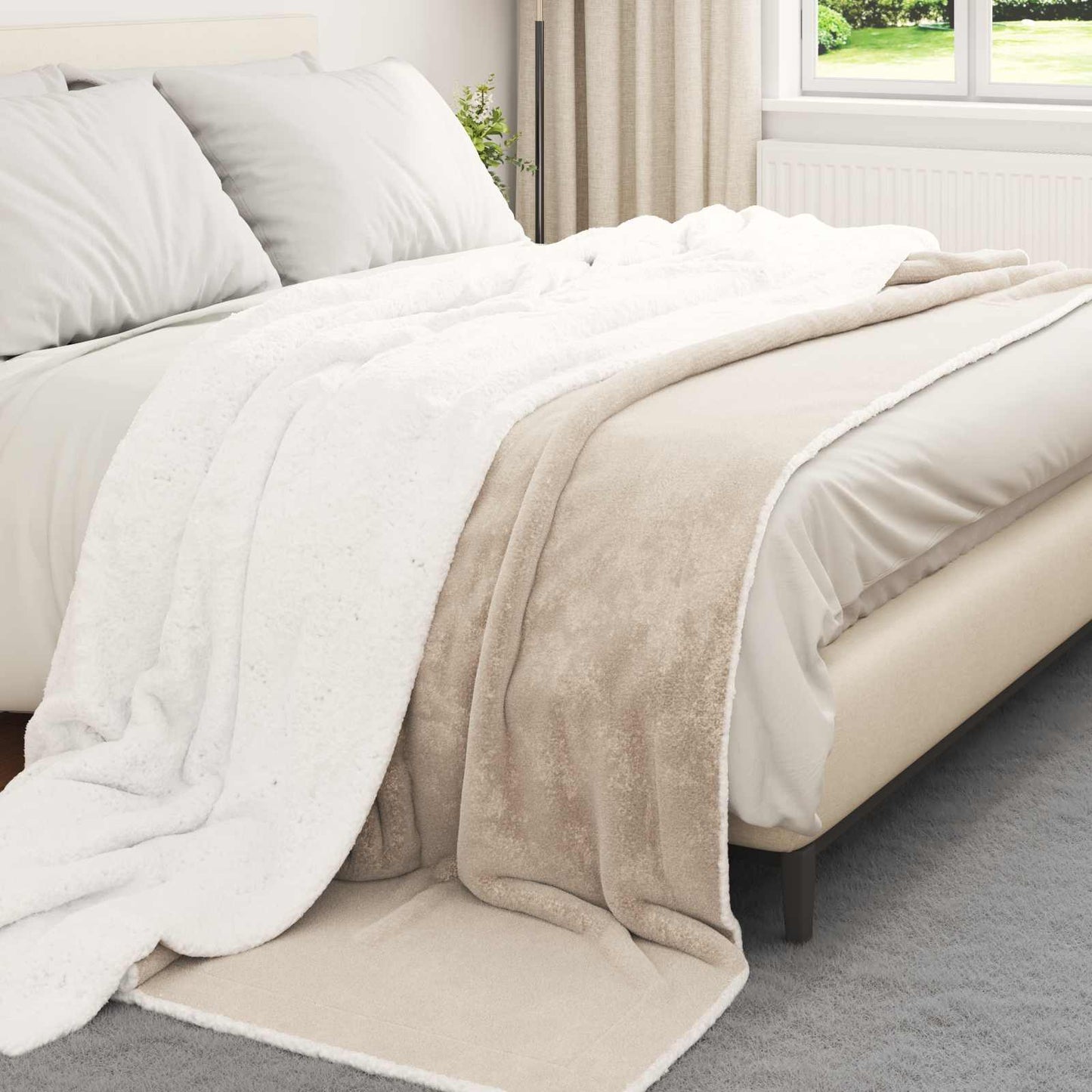 vidaXL Throw Blanket Beige 220 x 240 cm 2.67 kg Fleece 3