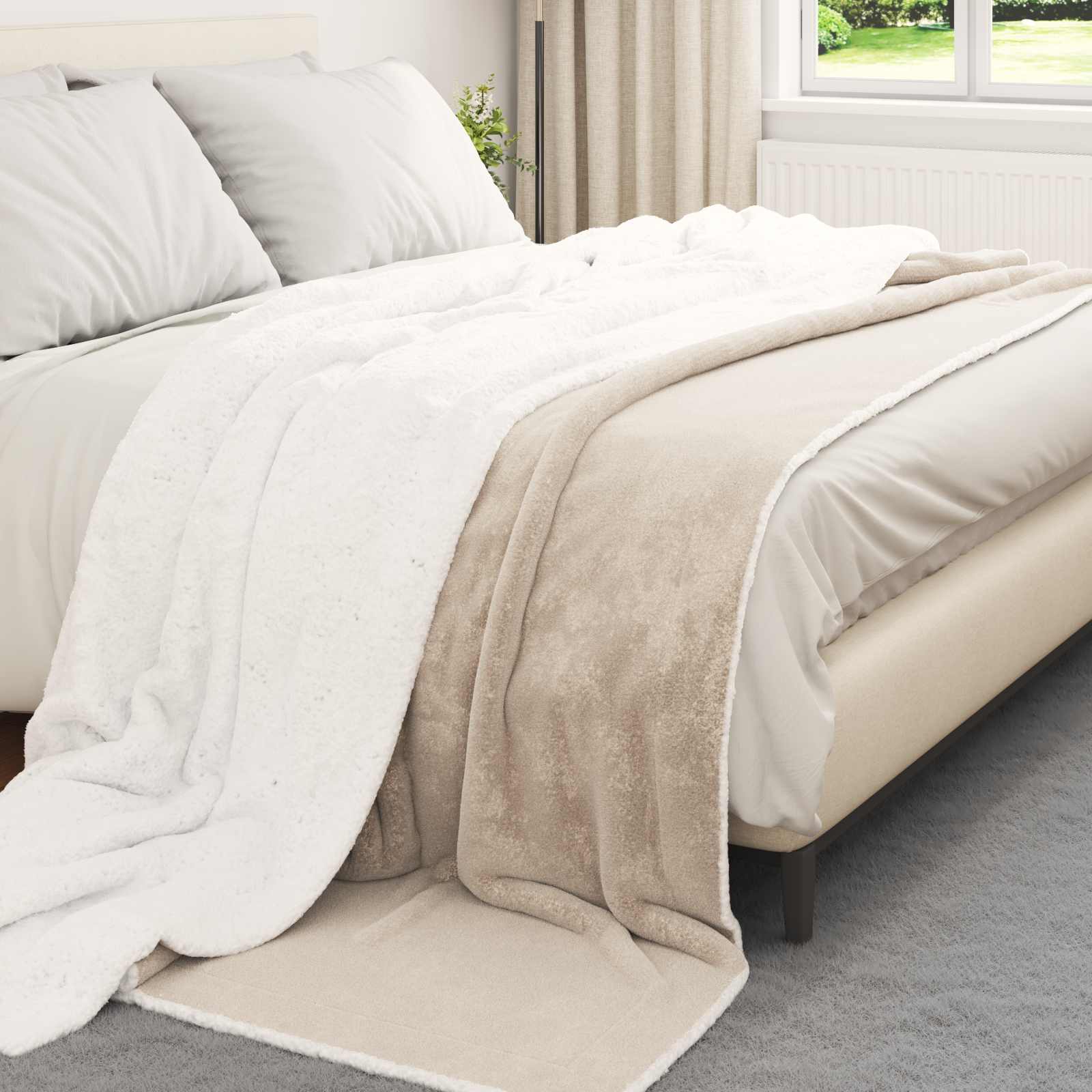 vidaXL Throw Blanket Beige 220 x 240 cm 2.67 kg Fleece 3