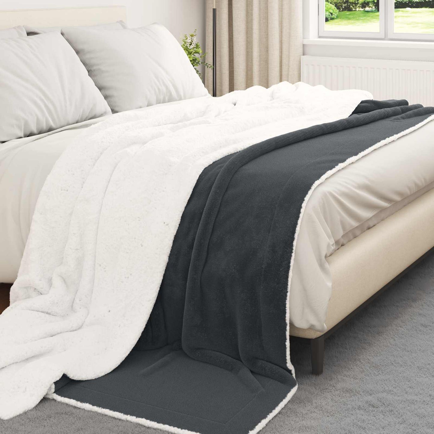 vidaXL Throw Blanket Dark Grey 220 x 240 cm 2.67 kg Fleece 3