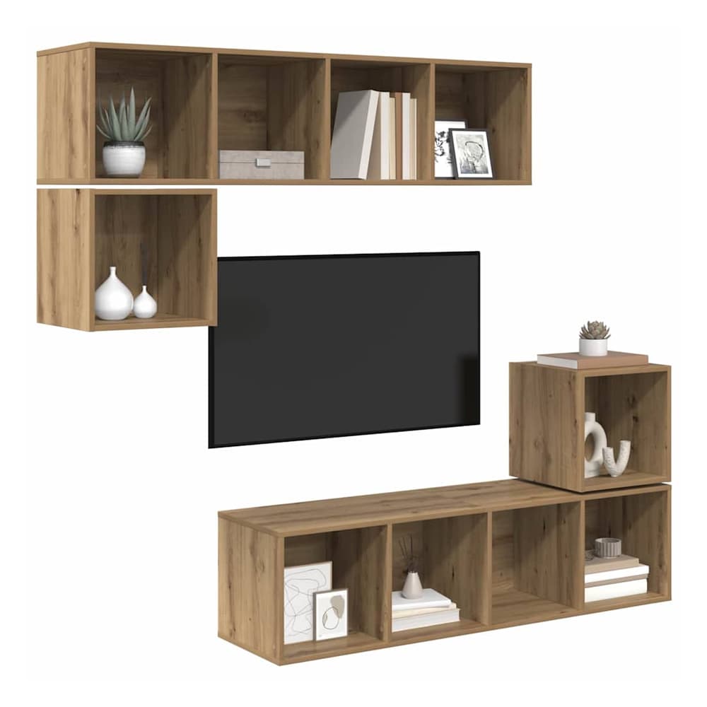4 Piece TV Cabinet Set Engineered Wood Artisan oak