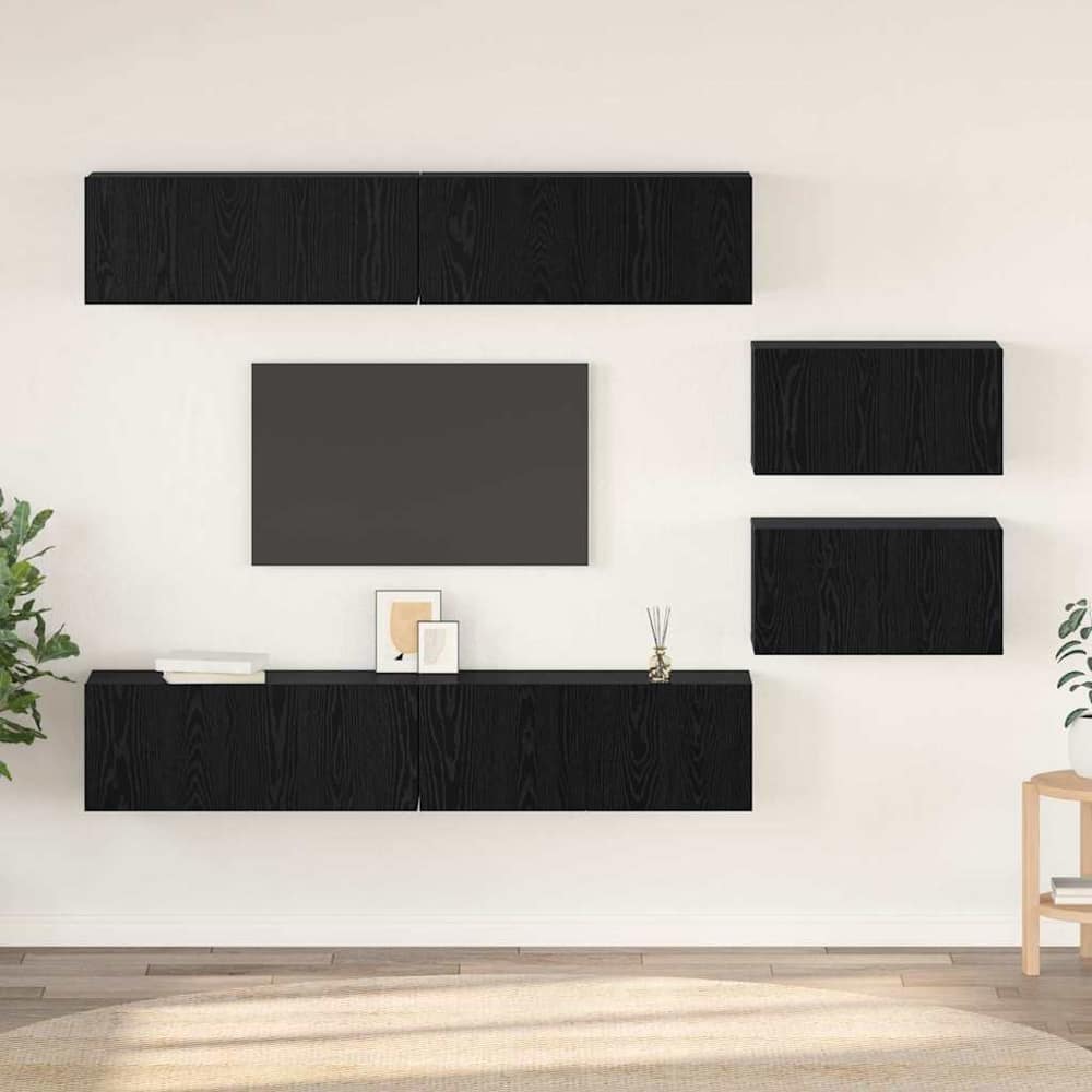 6 Piece TV Cabinet Set Engineered Wood Black oak 80 cm