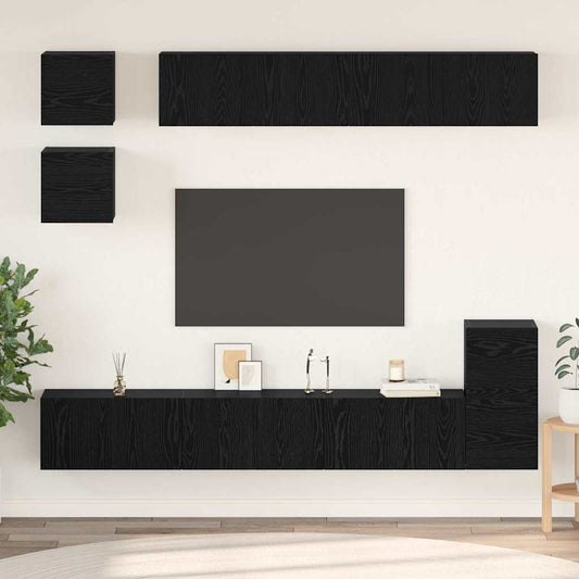 8 Piece TV Cabinet Set Engineered Wood Width 80 cm Black oak