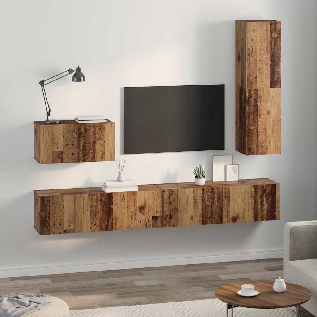 4 Piece TV Cabinet Set Engineered Wood Height 110 cm Old wood