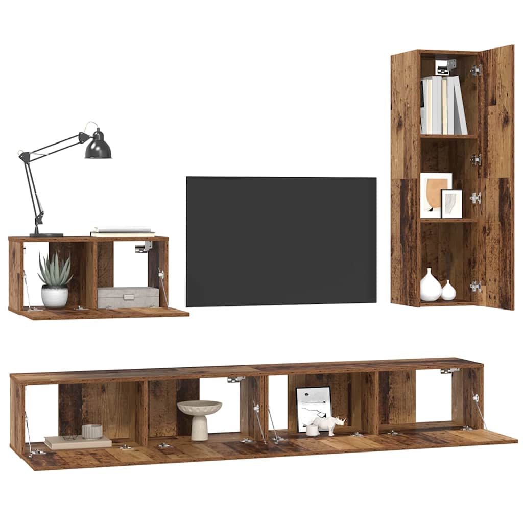 4 Piece TV Cabinet Set Engineered Wood Height 110 cm Old wood