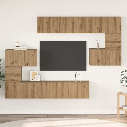 TV Cabinet Set Engineered Wood 8 pcs Width 80 cm Artisan oak