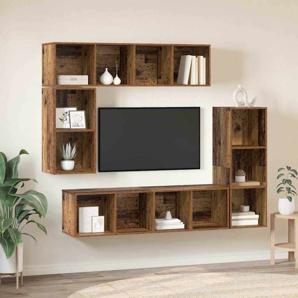 4 Piece TV Cabinet Set Engineered Wood Old wood