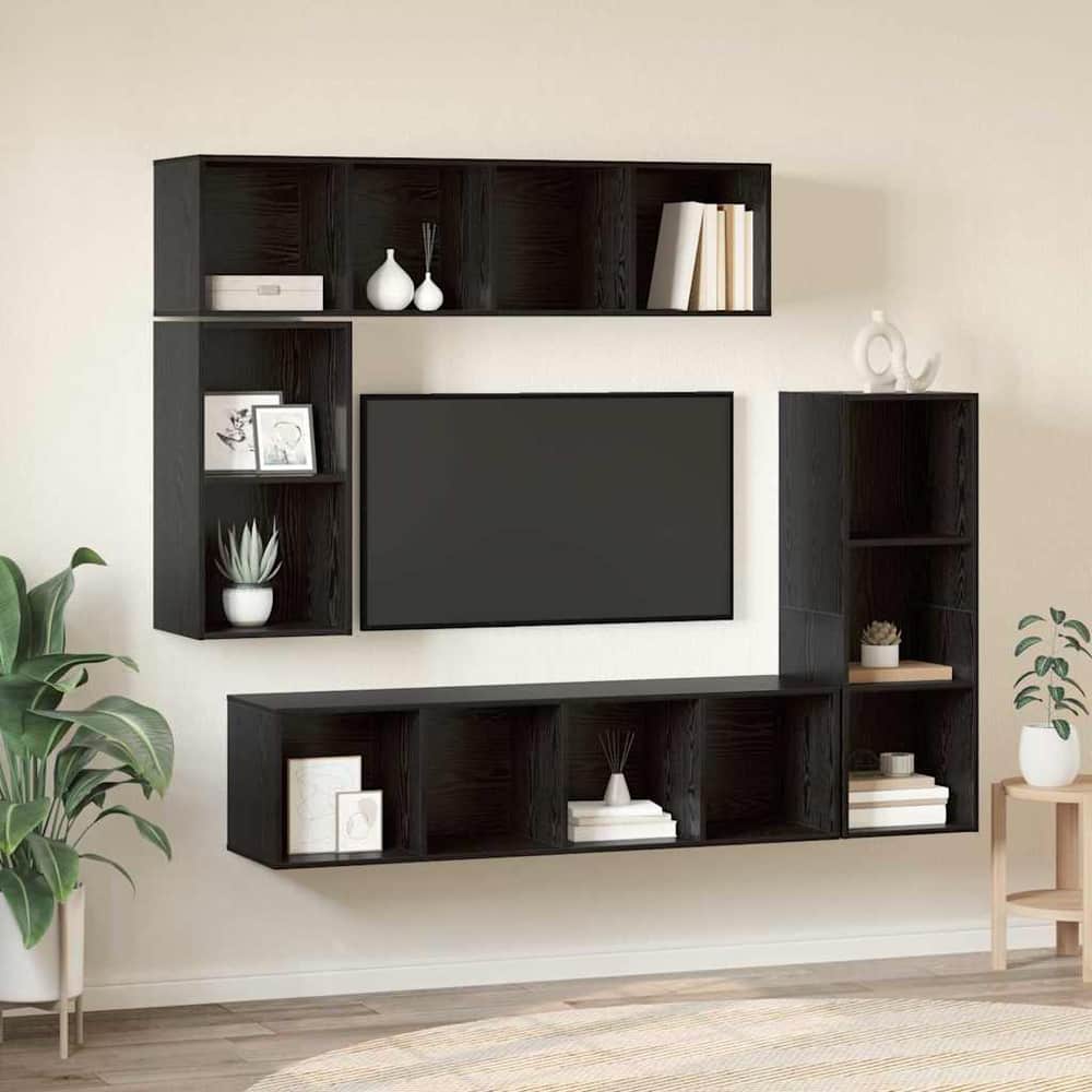 4 Piece TV Cabinet Set Engineered Wood Black oak