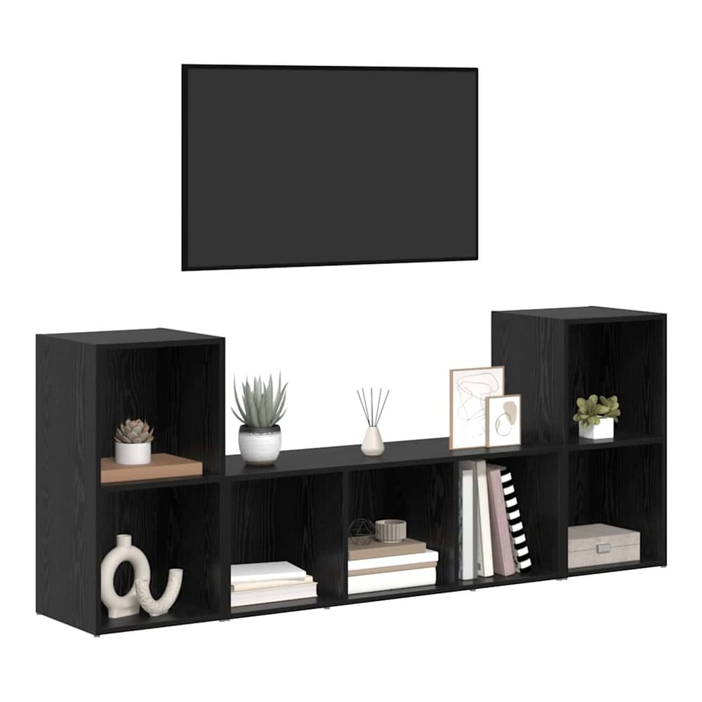 3 Piece TV Cabinet Set Engineered Wood Black oak