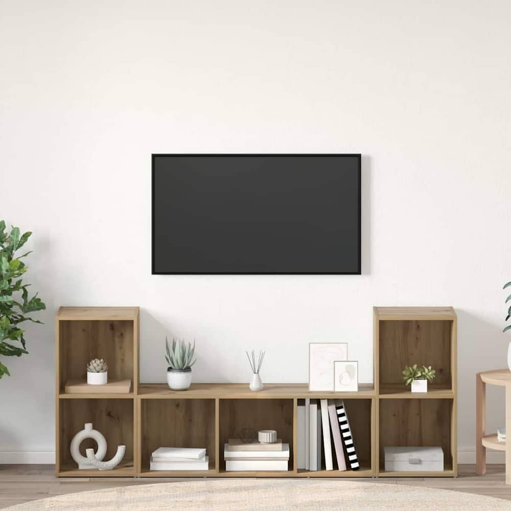 3 Piece TV Cabinet Set Engineered Wood Artisan oak