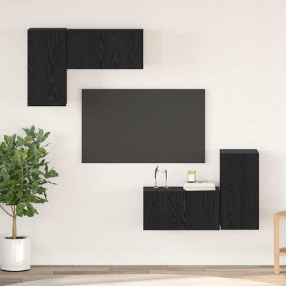 4 Piece TV Cabinet Set Engineered Wood Width 60 cm Black oak