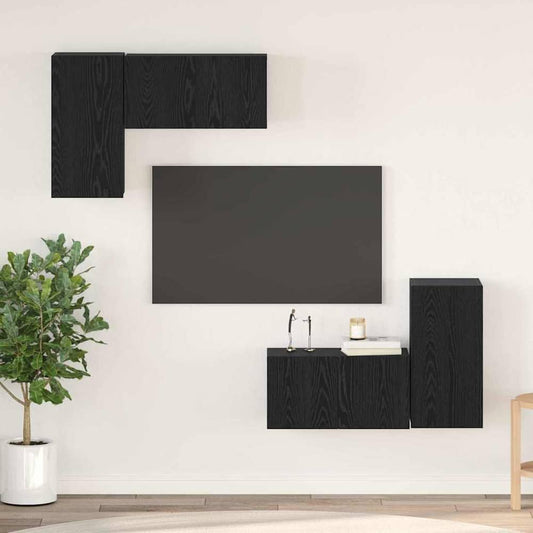4 Piece TV Cabinet Set Engineered Wood Width 60 cm Black oak