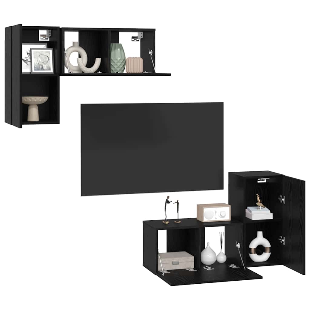 4 Piece TV Cabinet Set Engineered Wood Width 60 cm Black oak