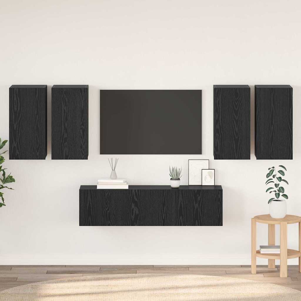 6 Piece TV Cabinet Set Engineered Wood Height 60 cm Black oak