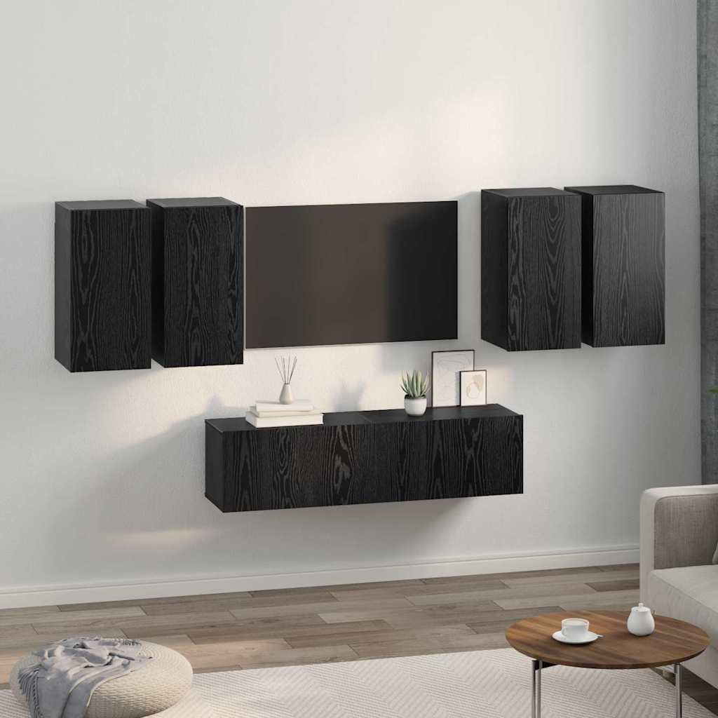 6 Piece TV Cabinet Set Engineered Wood Height 60 cm Black oak
