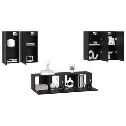 6 Piece TV Cabinet Set Engineered Wood Height 60 cm Black oak